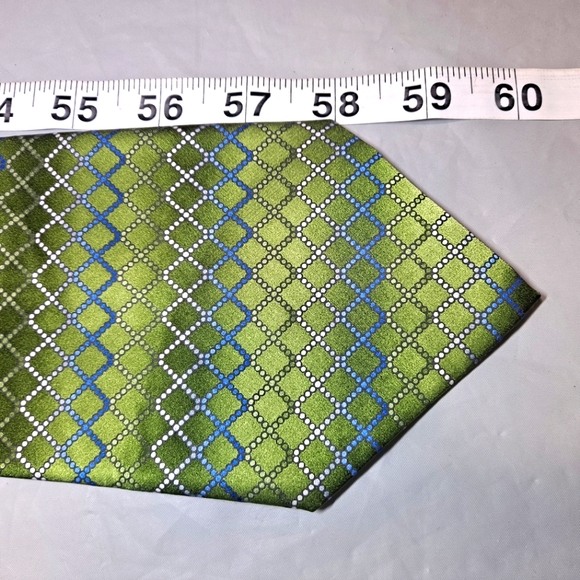 Meeting Street 💯 Silk Men's Necktie 60" x 4" Geometric Green/Silver Handmade - Picture 9 of 9
